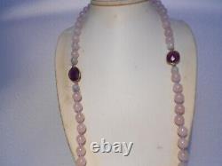 8mm rose quartz beads necklace/ 4pcs amethyst pendants / silver clasp