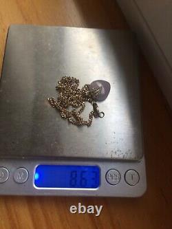 9 Carat Gold Rose Quartz/Jade Diamond Heart Pendant 8.6 grams