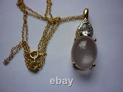925 Rose And Crystal Pendant Gold Plated Chain Necklace Both Stamped