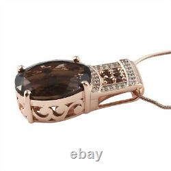 925 Silver 14K Rose Gold Over Smoky Quartz Pendant Necklace Gift Size 20 Ct 8.9