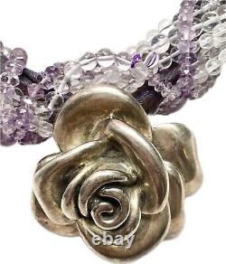 925 Silver Chunky Rose Amethyst Crystal Bead Necklace