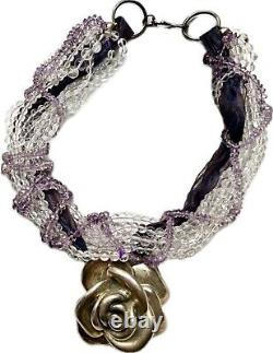 925 Silver Chunky Rose Amethyst Crystal Bead Necklace