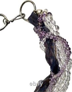 925 Silver Chunky Rose Amethyst Crystal Bead Necklace