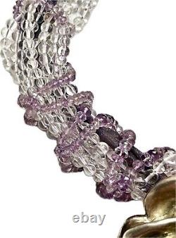 925 Silver Chunky Rose Amethyst Crystal Bead Necklace