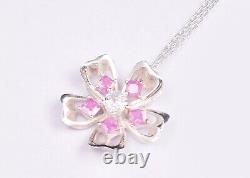 925 Silver Garnet Flower Women Pendant Necklace With Free Silver Chain Wholesale