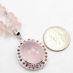 925 Stamp Natural ROSE QUARTZ RUBY Stone Pure Silver 17.8 Necklace Fine Jewelry