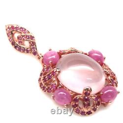 925 Sterling Silver 15 x 19 mm. Pink Rose Quartz, Ruby & Sapphire Pendant