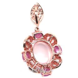 925 Sterling Silver 15 x 19 mm. Pink Rose Quartz, Ruby & Sapphire Pendant