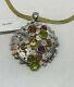 925 Sterling Silver Gold Plated Multi Gemstones Round Pendant Necklace Italy