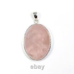 925 Sterling Silver Natural Large Rose Quartz Pendant, Women's Handmade Pendant