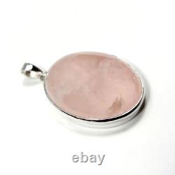 925 Sterling Silver Natural Large Rose Quartz Pendant, Women's Handmade Pendant