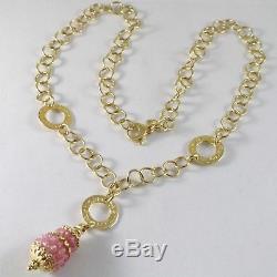 925 Sterling Silver Necklace With Rose Quartz Finely Worked Drop Pendant, Italy