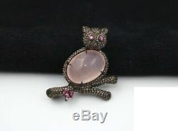 925 Sterling Silver Pendent Studded Natural Rose quartz Pave Diamond Jewelry MB