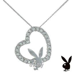925 Sterling Silver Playboy Necklace Bunny Heart Pendant Charm Logo y2k Play Boy