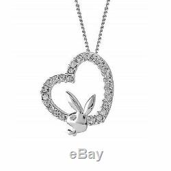 925 Sterling Silver Playboy Necklace Bunny Heart Pendant Charm Logo y2k Play Boy