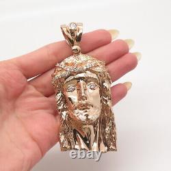 925 Sterling Silver Rose Gold Plated C Z Jesus Religious Pendant