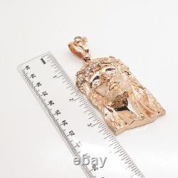 925 Sterling Silver Rose Gold Plated C Z Jesus Religious Pendant
