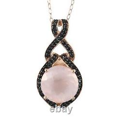 925 Sterling Silver Rose Quartz Black Spinel Pendant Necklace Size 20 Ct 5.4