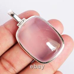 925 Sterling Silver Rose Quartz Gemstone Rectangle Pendant Jewelry For XMAS DAY