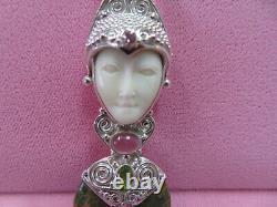 925 Sterling Silver Sajen Goddess Unakite Rose Quartz Tourmaline Pendant 22.8G