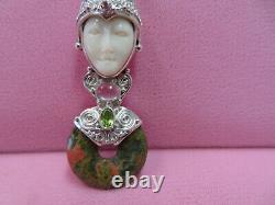 925 Sterling Silver Sajen Goddess Unakite Rose Quartz Tourmaline Pendant 22.8G