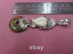 925 Sterling Silver Sajen Goddess Unakite Rose Quartz Tourmaline Pendant 22.8G