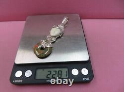 925 Sterling Silver Sajen Goddess Unakite Rose Quartz Tourmaline Pendant 22.8G