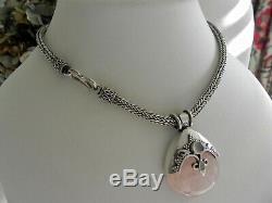 925 sterling silver 91g rose quartz pendant choker collar necklace
