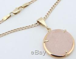 9Carat 9ct Yellow Gold Chain With Pink Natural Rose Quartz Pendant Necklace