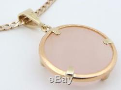 9Carat 9ct Yellow Gold Chain With Pink Natural Rose Quartz Pendant Necklace