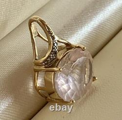 9Carat GOLD WHIRLWIND CUT? Baby-pink rose quartz crystal pendant heal+mend heart