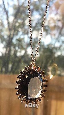 9ct 9k Rose Gold And Brown Quartz Pendant And Chain English Manufacture