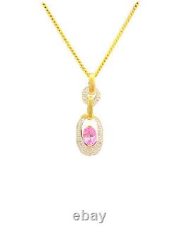 9ct 9k Yellow Gold Pink Rose Quartz And Diamond Pendant. Brand New