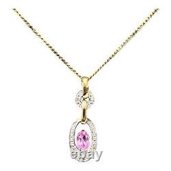 9ct 9k Yellow Gold Rose Pink Quartz And Diamond Pendant. Brand New