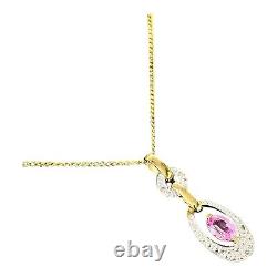 9ct 9k Yellow Gold Rose Pink Quartz And Diamond Pendant. Brand New