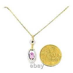 9ct 9k Yellow Gold Rose Pink Quartz And Diamond Pendant. Brand New