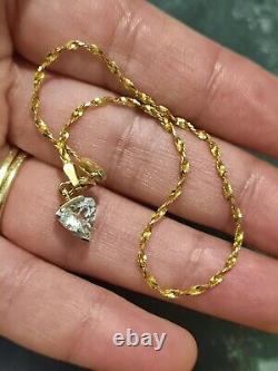 9ct Gold Bracelet With Trillion Cut 10k Gold Rose Quartz Charm Pendant 7 Inches