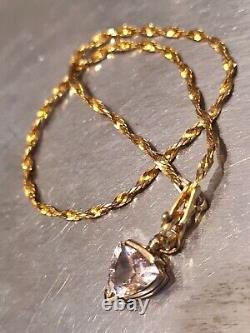 9ct Gold Bracelet With Trillion Cut 10k Gold Rose Quartz Charm Pendant 7 Inches