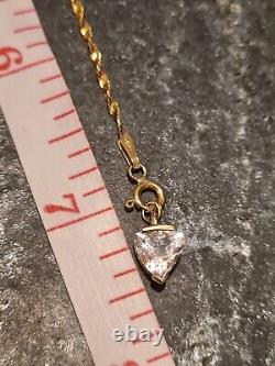 9ct Gold Bracelet With Trillion Cut 10k Gold Rose Quartz Charm Pendant 7 Inches