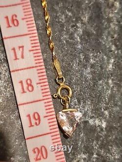 9ct Gold Bracelet With Trillion Cut 10k Gold Rose Quartz Charm Pendant 7 Inches