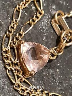 9ct Gold Chain Bracelet With 10k Trillion Cut Liliac Quartz Charm Pendant 7.5