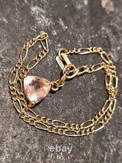 9ct Gold Chain Bracelet With 10k Trillion Cut Liliac Quartz Charm Pendant 7.5