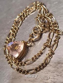 9ct Gold Chain Bracelet With 10k Trillion Cut Liliac Quartz Charm Pendant 7.5