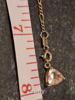 9ct Gold Chain Bracelet With 10k Trillion Cut Liliac Quartz Charm Pendant 7.5