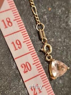 9ct Gold Chain Bracelet With 10k Trillion Cut Liliac Quartz Charm Pendant 7.5