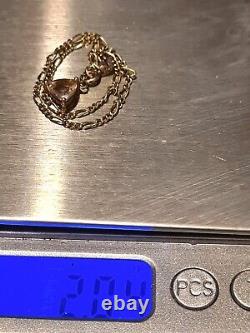 9ct Gold Chain Bracelet With 10k Trillion Cut Liliac Quartz Charm Pendant 7.5