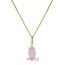 9ct Gold & Rose Quartz CZ Crystal Oval Necklace 16 20 Inches