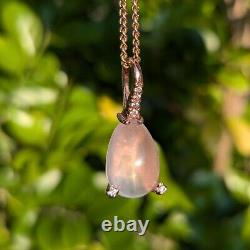 9ct Rose Gold Rose Quartz Diamond Teardrop Pendant Charm Pink Natural Cabochon