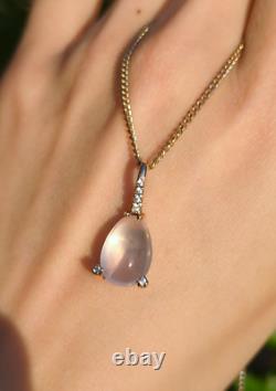 9ct Rose Gold Rose Quartz Diamond Teardrop Pendant Charm Pink Natural Cabochon