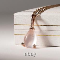 9ct Rose Gold Rose Quartz Diamond Teardrop Pendant Charm Pink Natural Cabochon